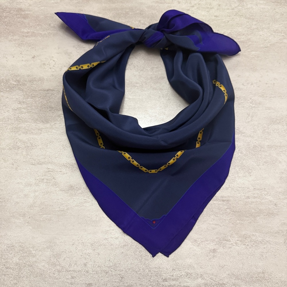 Cartier Navy Silk  with Purple Border and Yellow Chain Motif